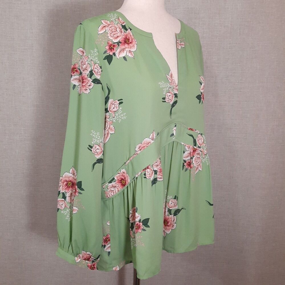 LOFT Babydoll Peasant Top Size Medium Empire CottageCore Boho Chic Floral Green - Picture 2 of 15